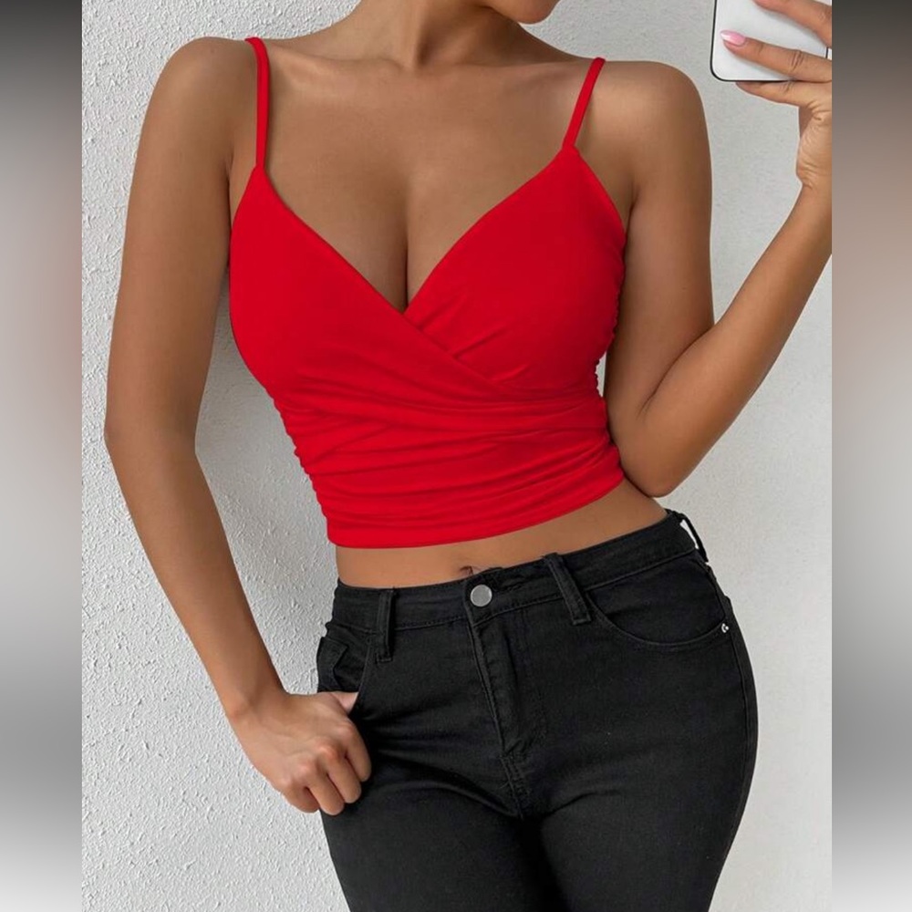 Elegant Red Wrap Top
